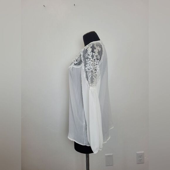 Cellabie Peasant Blouse White Lace Floral Boho Gypsy Milkmaid Cottagecore Large - Picture 3 of 10